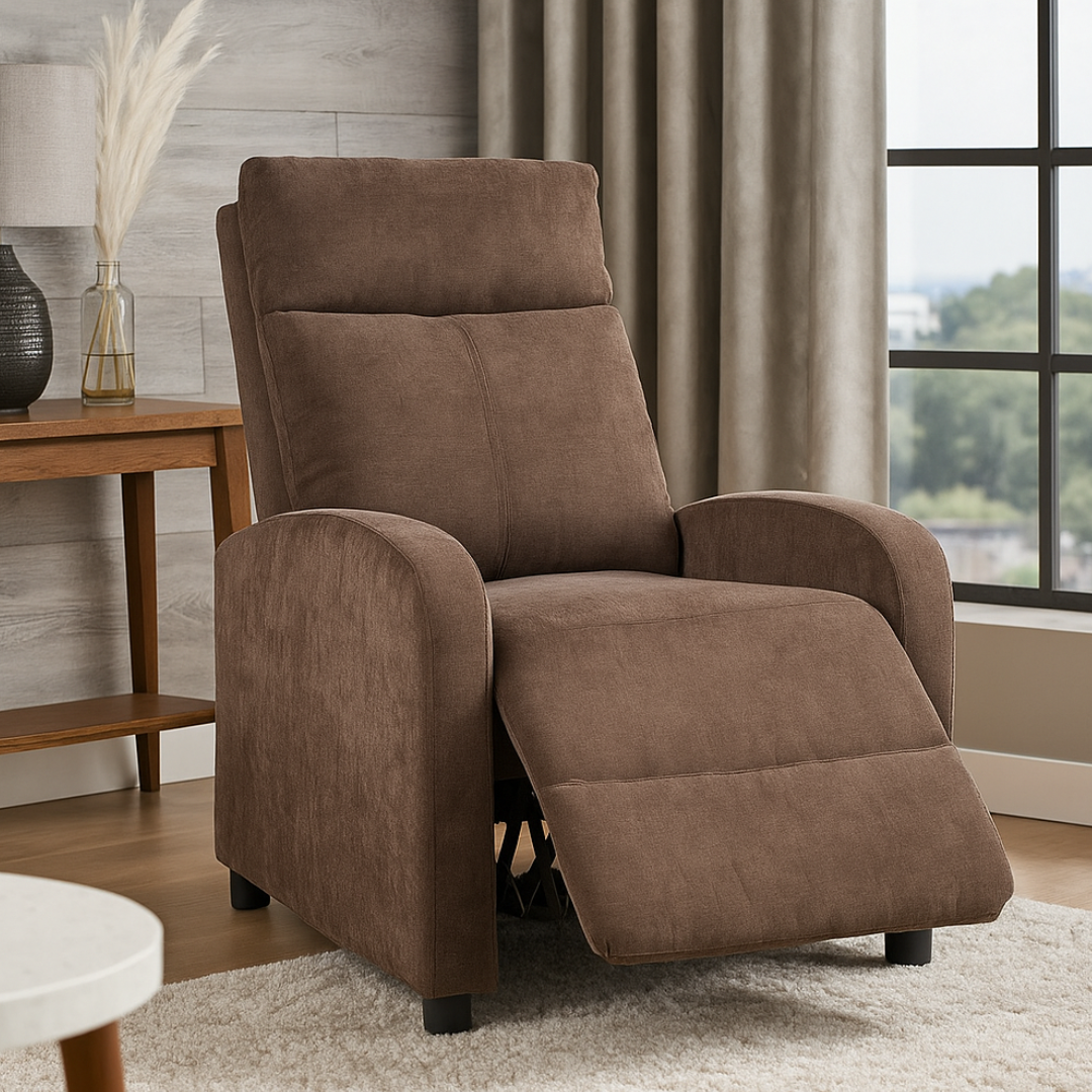 Релакс фотьойл с механизъм Recliner, кафяв текстил