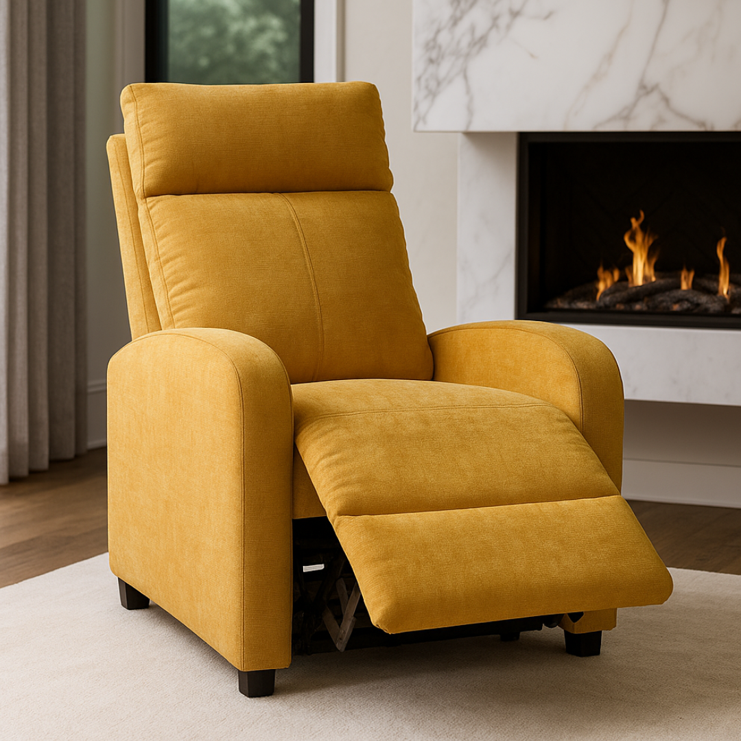 Релакс фотьойл с механизъм Recliner, текстил жълт