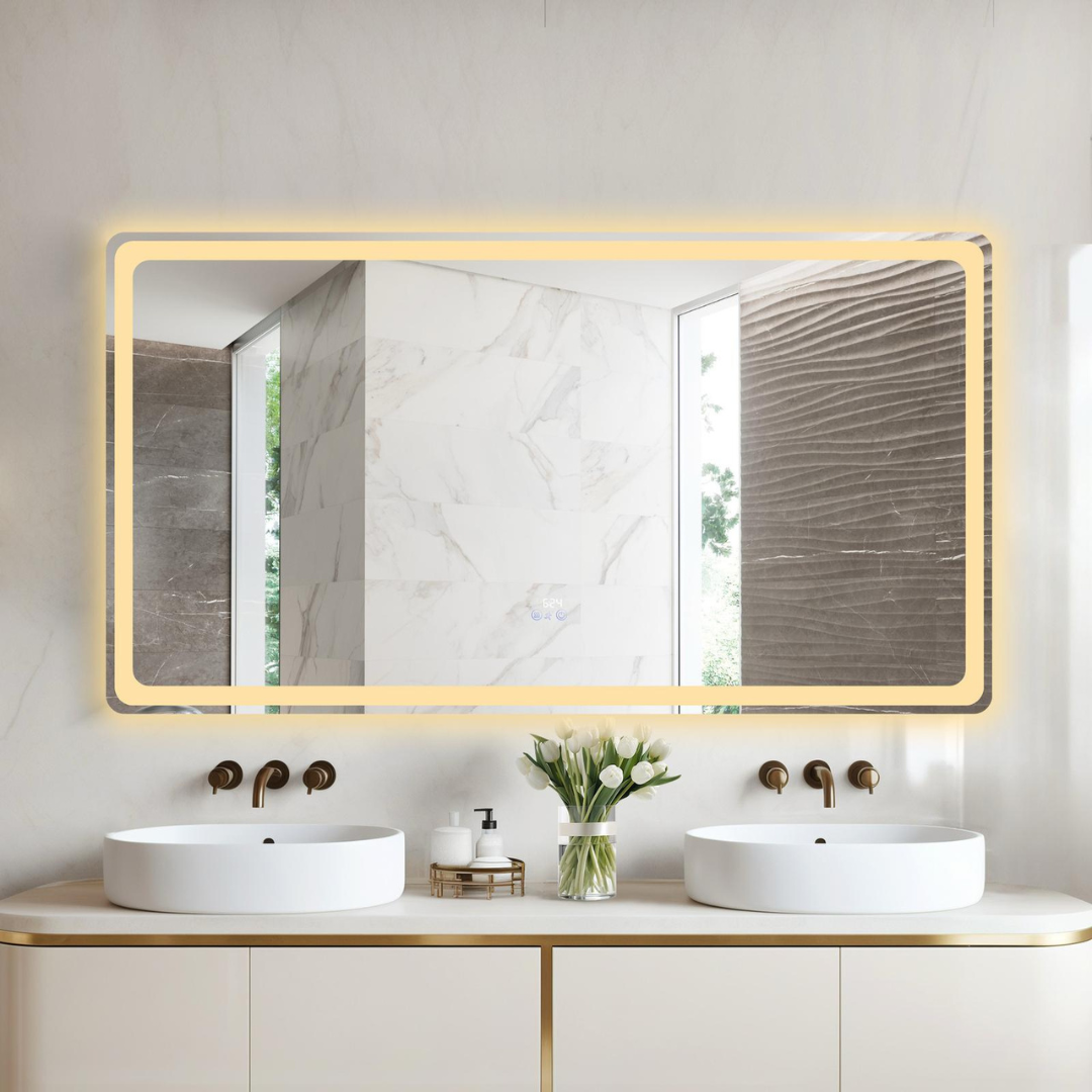 LED огледало 150x80CM със сензор радар, 3 вида светлина, touch, демистер, часовник, термометър