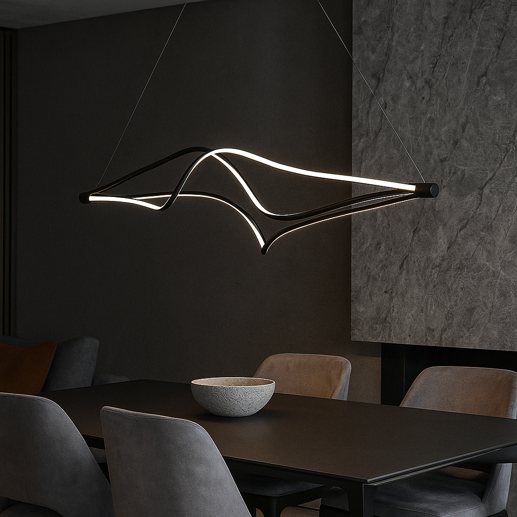 LED осветително тяло Mavi Black, висящо, еквивалент 900W, с дистанционно управление