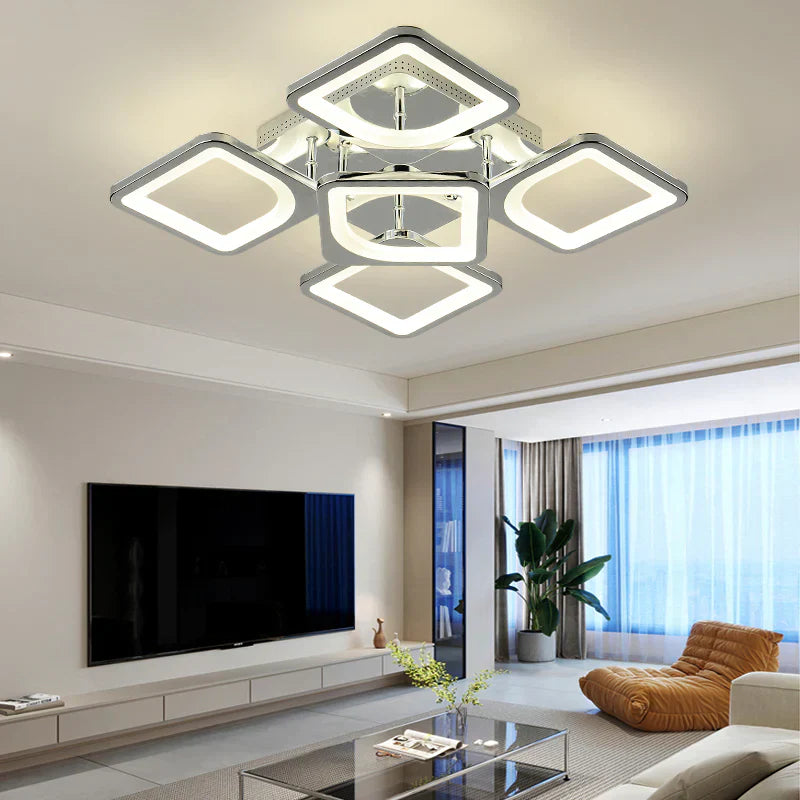 LED осветително тяло SQUARE 4+1 CHROME 40cm Дистанционно Еквивалент 500W