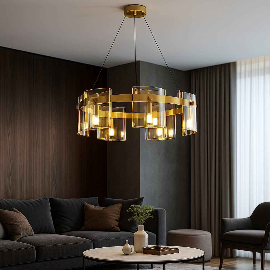 LED осветително тяло тип пендел Faye Gold с 6 елемента, еквивалент 250W