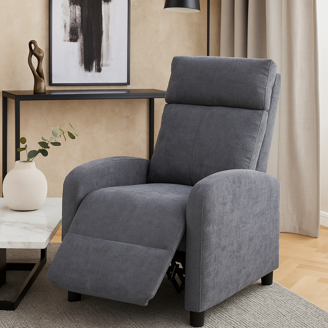 Релакс фотьойл с механизъм Recliner, тъмно сив текстил