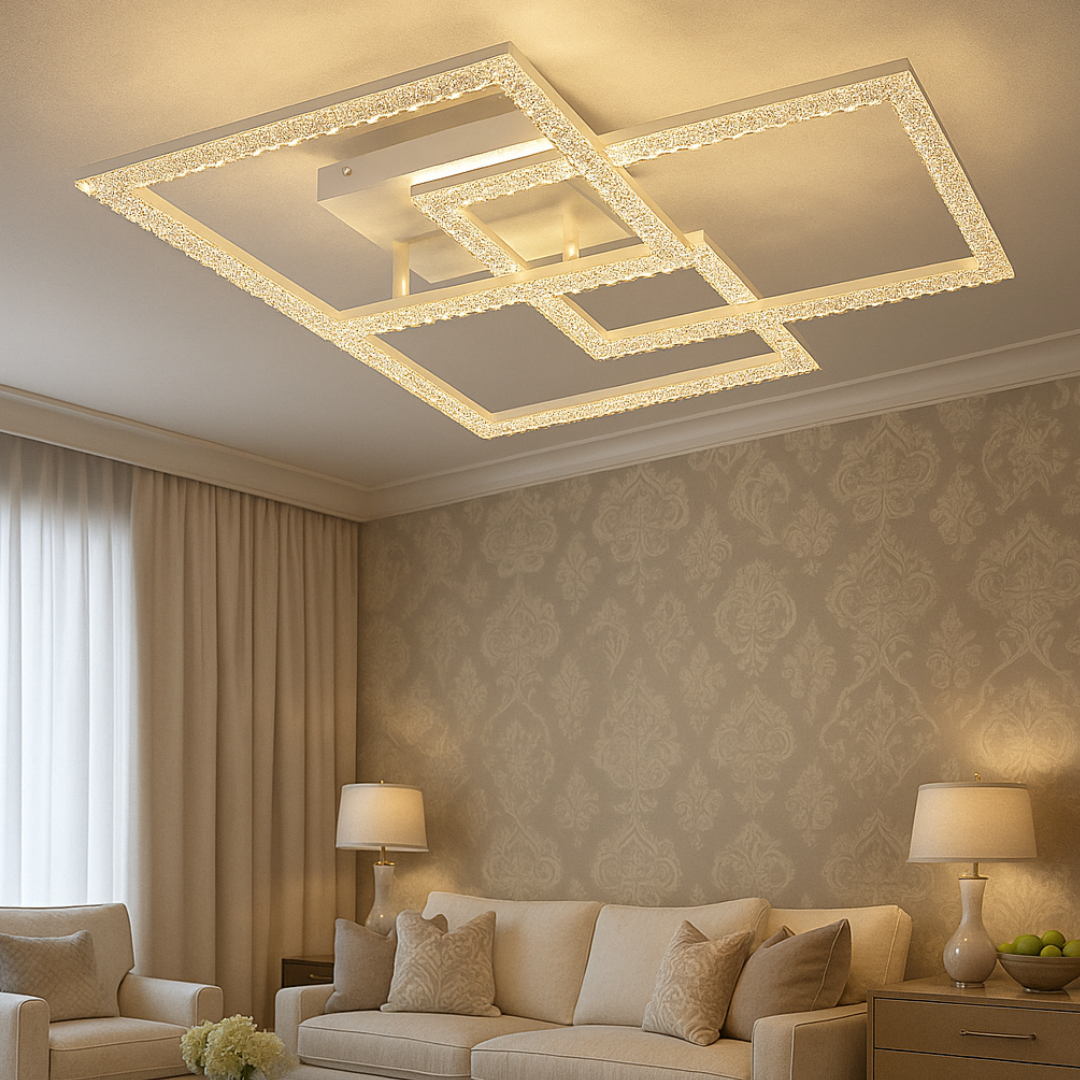 LED осветително тяло 3 Squares Cristal White еквивалент 800W с дистанционно