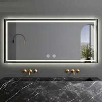 LED огледало 120x80cm с Черен рамка, функция против замъгляване, Touch и часовник J45