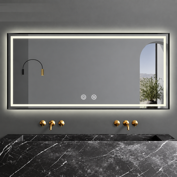 LED огледало 120x80cm с Черен рамка, функция против замъгляване, Touch и часовник J45