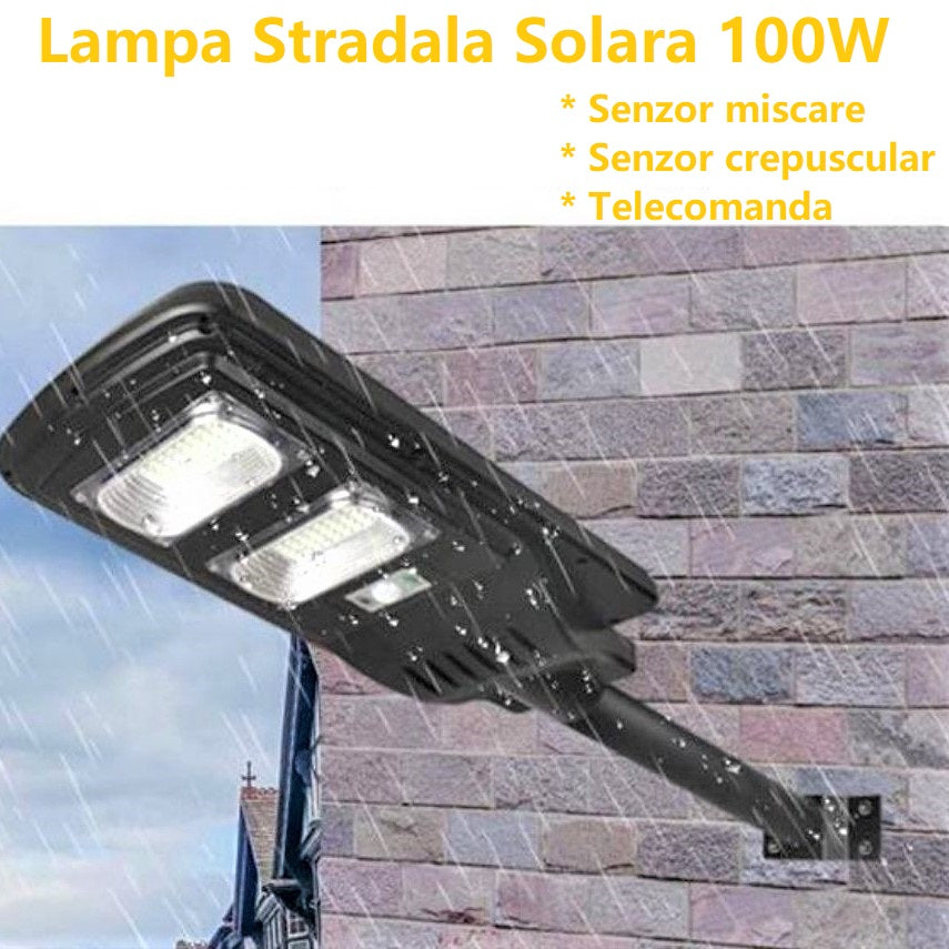 LED лампа 100W соларна SLIM сензор за движение + дистанционно