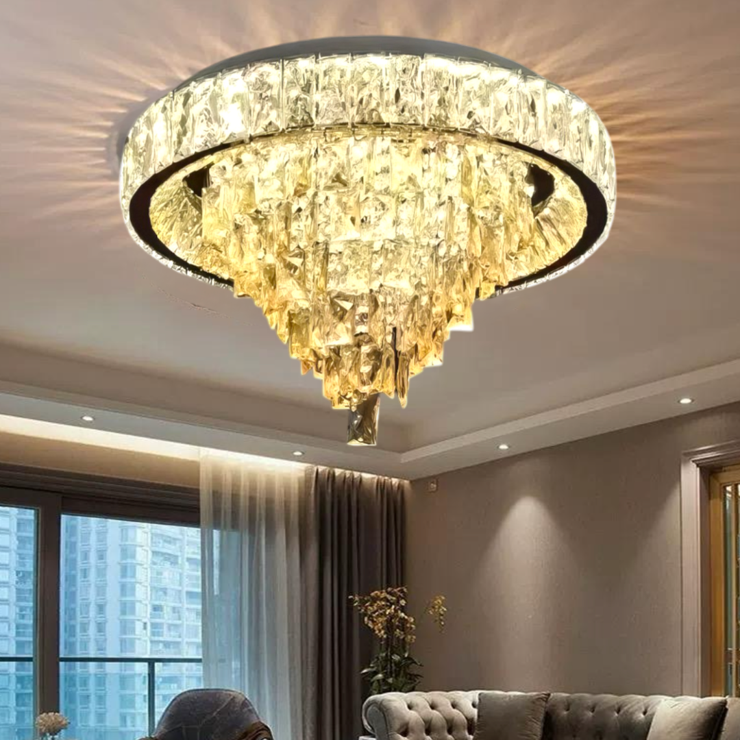 LED осветително тяло от кристал, плафониера Royal Round с дистанционно, еквивалент 700W