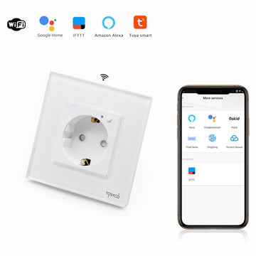 Единичен WiFi шуко контакт с рамка от стъкло