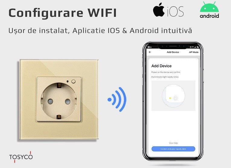 Двоен WiFi шуко контакт с рамка от стъкло