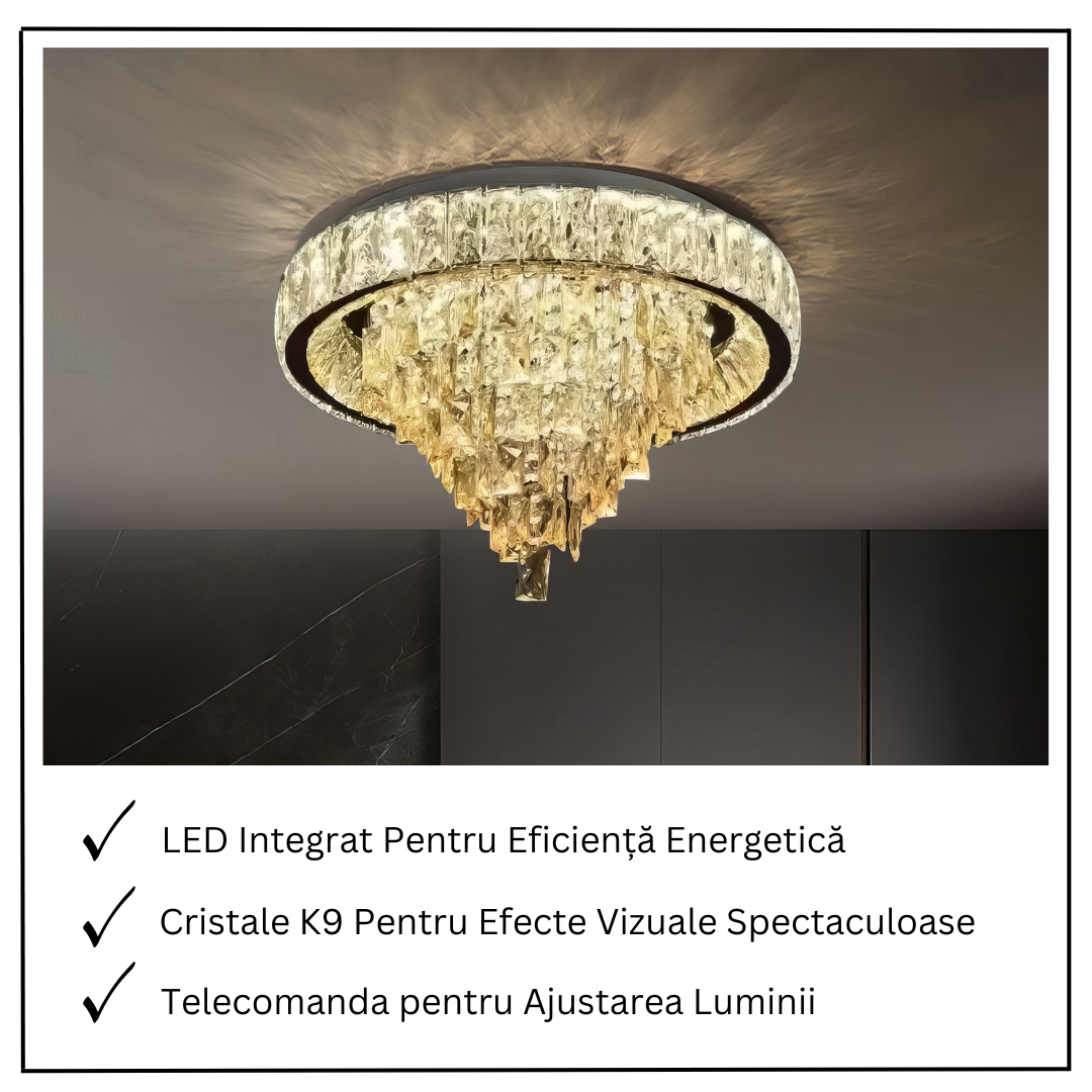 LED осветително тяло от кристал, плафониера Royal Round с дистанционно, еквивалент 700W