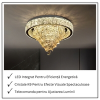 LED осветително тяло от кристал, плафониера Royal Round с дистанционно, еквивалент 700W