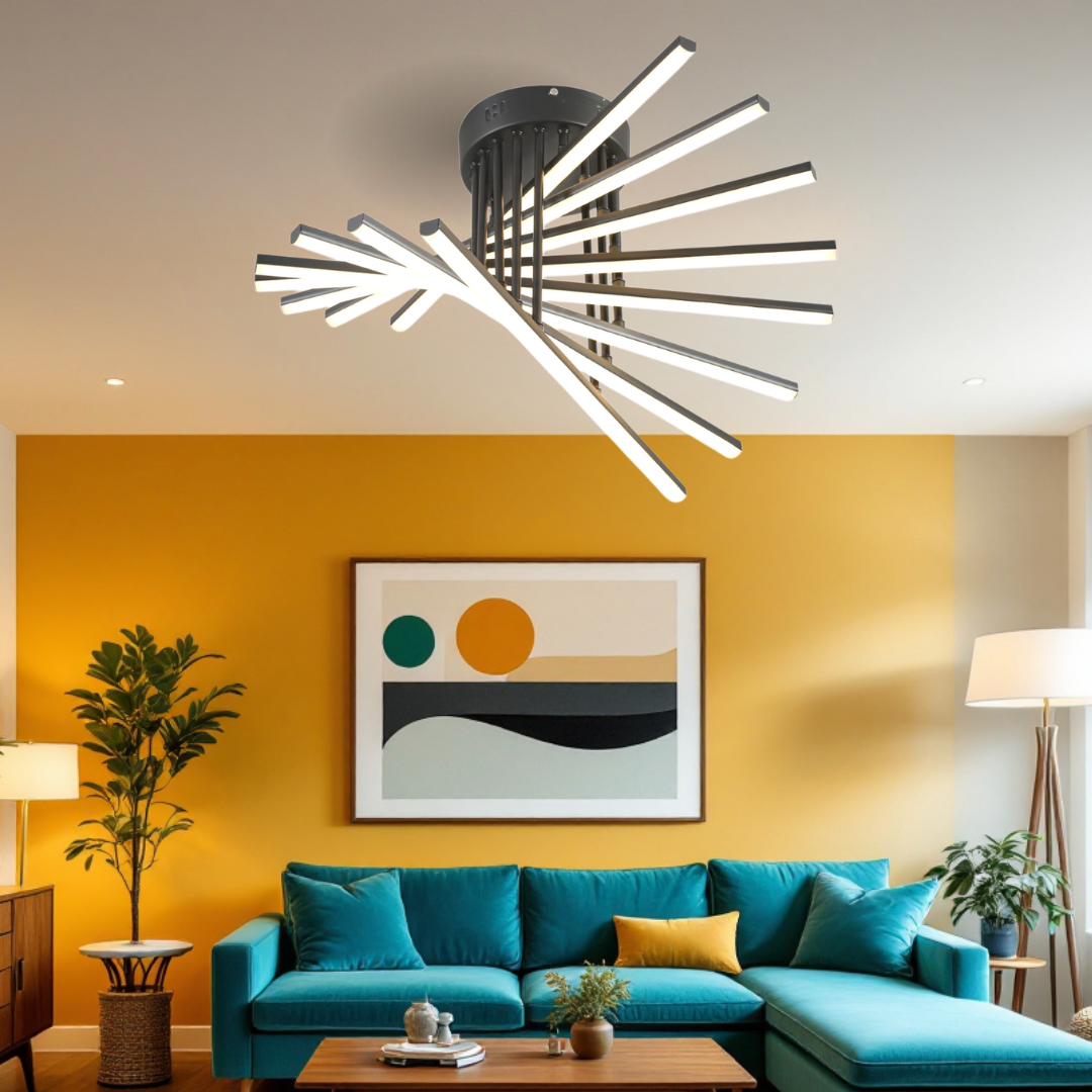 LED осветително тяло 128W Fano 8 елемента ЧЕРЕН еквивалент 800W с дистанционно