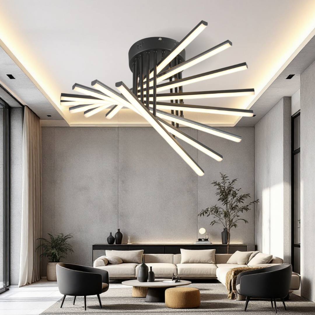 LED осветително тяло 128W Fano 8 елемента ЧЕРЕН еквивалент 800W с дистанционно