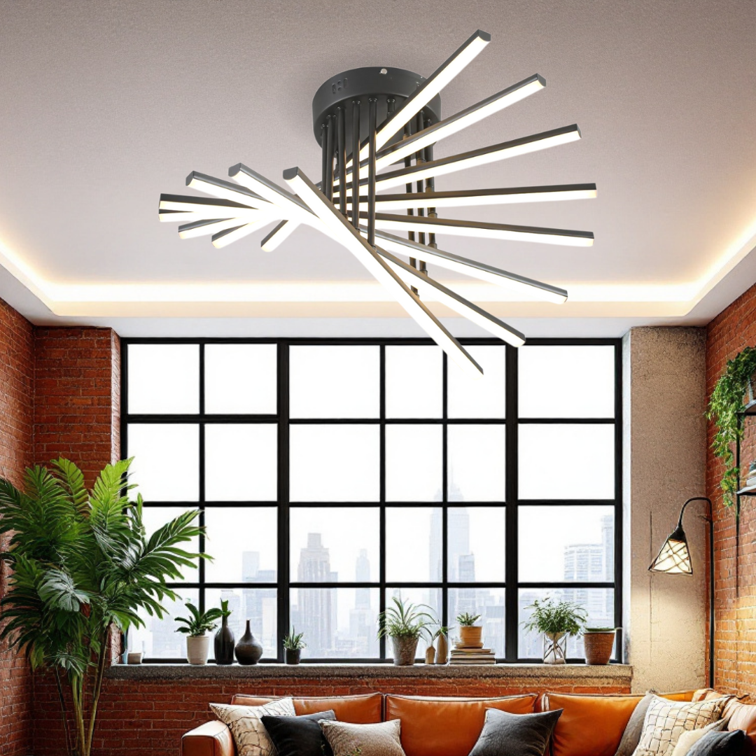 LED осветително тяло 128W Fano 8 елемента ЧЕРЕН еквивалент 800W с дистанционно