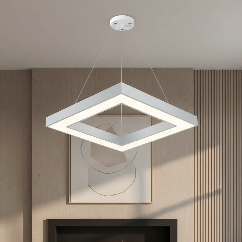 LED осветително тяло висящо RENZO Square White с дистанционно, еквивалент 300W