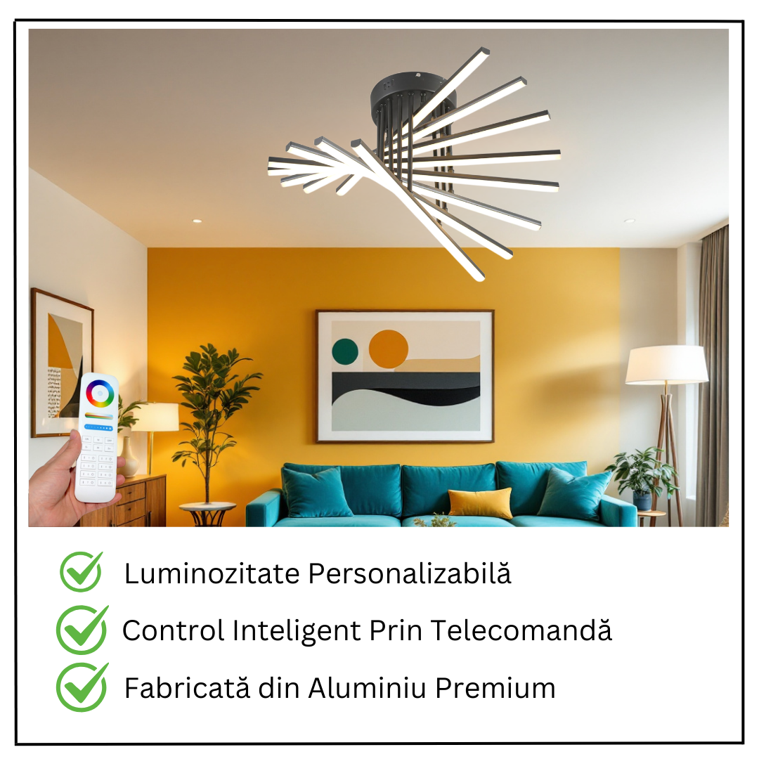 LED осветително тяло 128W Fano 8 елемента ЧЕРЕН еквивалент 800W с дистанционно