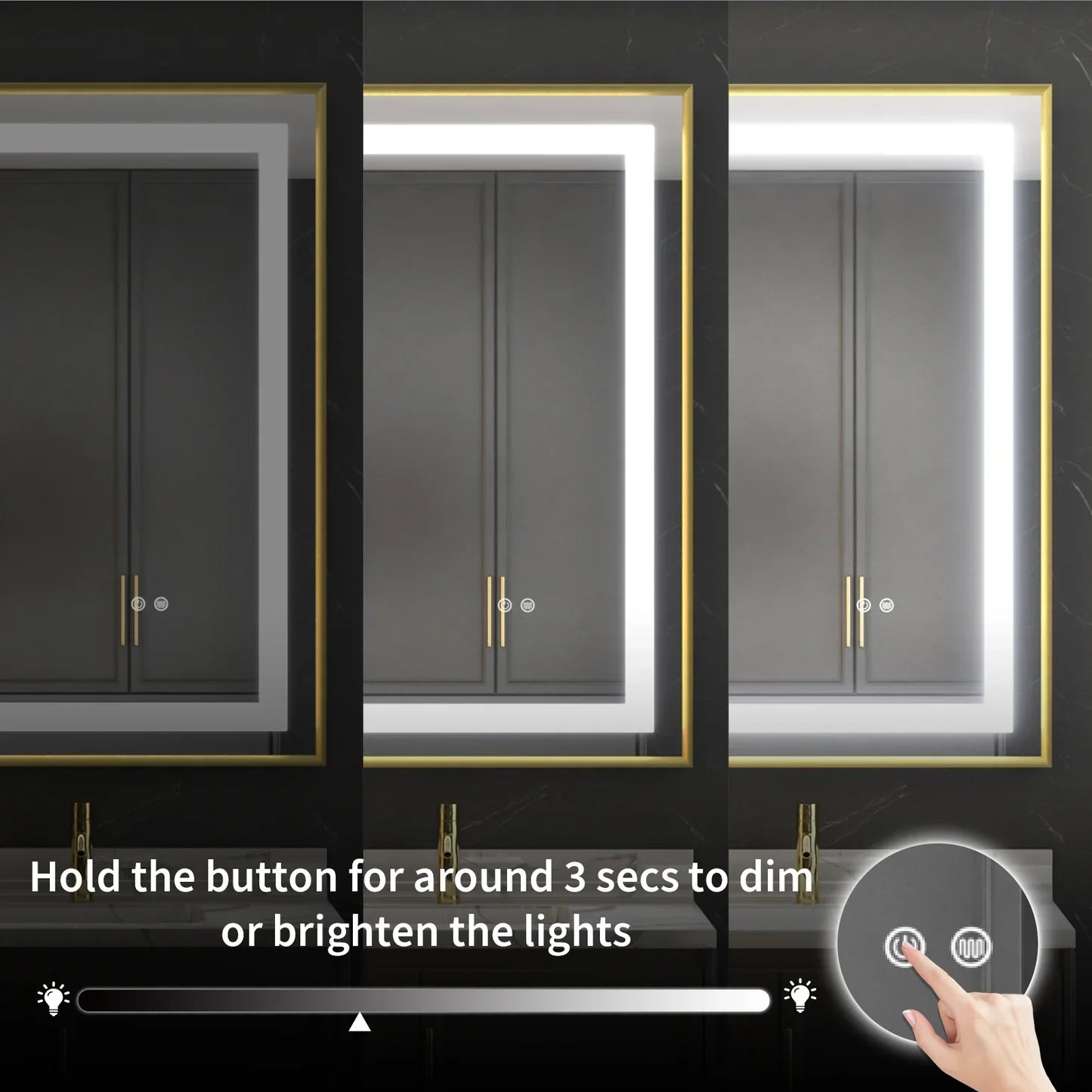 LED огледало 80x60cm със златиста рамка, функция против замъгляване и Touch J07
