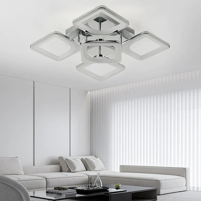 LED осветително тяло SQUARE 4+1 CHROME 40cm Дистанционно Еквивалент 500W