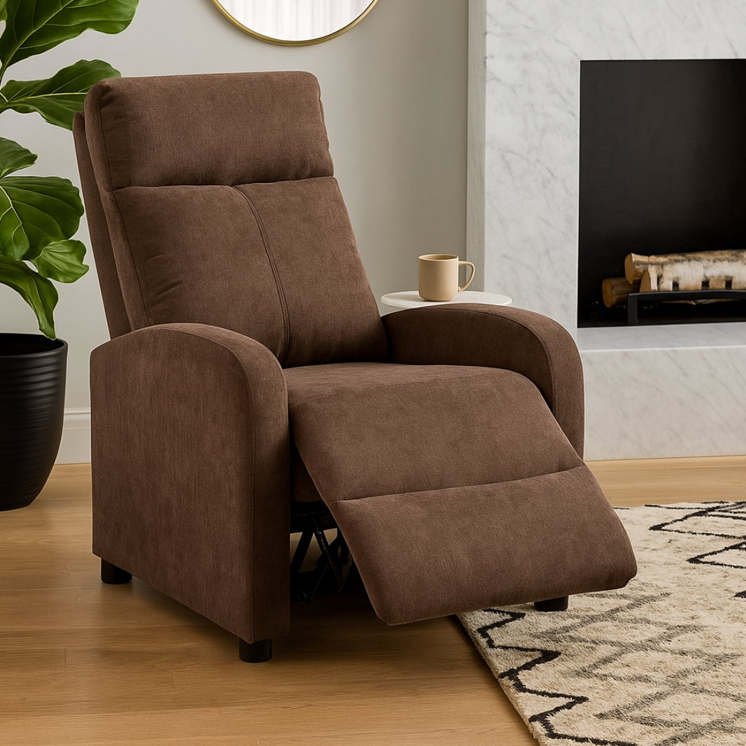 Релакс фотьойл с механизъм Recliner, кафяв текстил