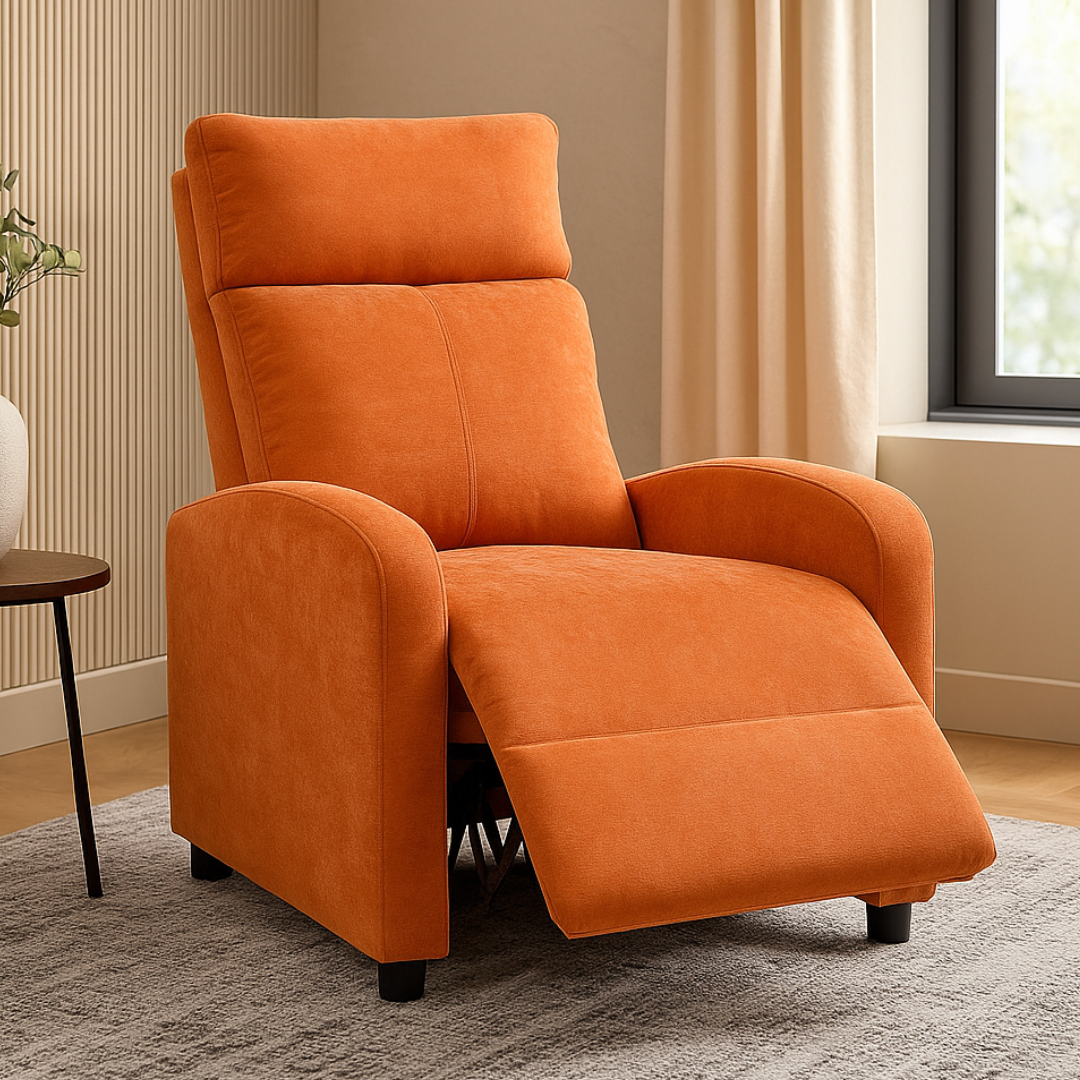 Релакс фотьойл с механизъм Recliner, текстил, оранжев