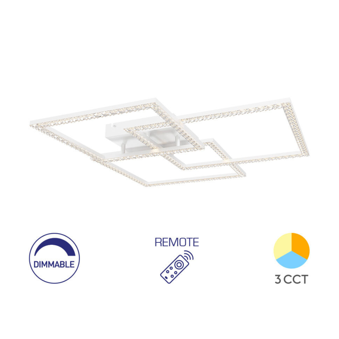 LED осветително тяло 3 Squares Cristal White еквивалент 800W с дистанционно