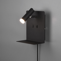LED аплик за стена 6W черна с поставка за телефон и USB