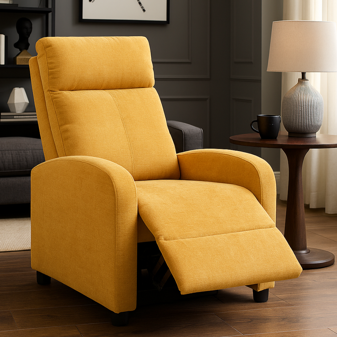 Релакс фотьойл с механизъм Recliner, текстил жълт
