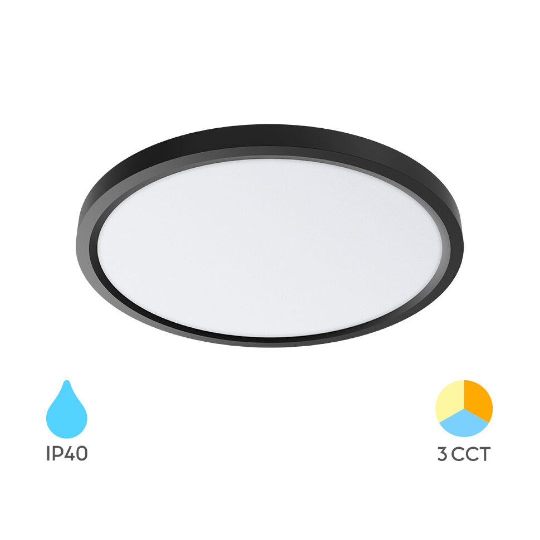 LED плафон за баня 36W черна 40cm IP40 3 вида светлина еквивалент 400W