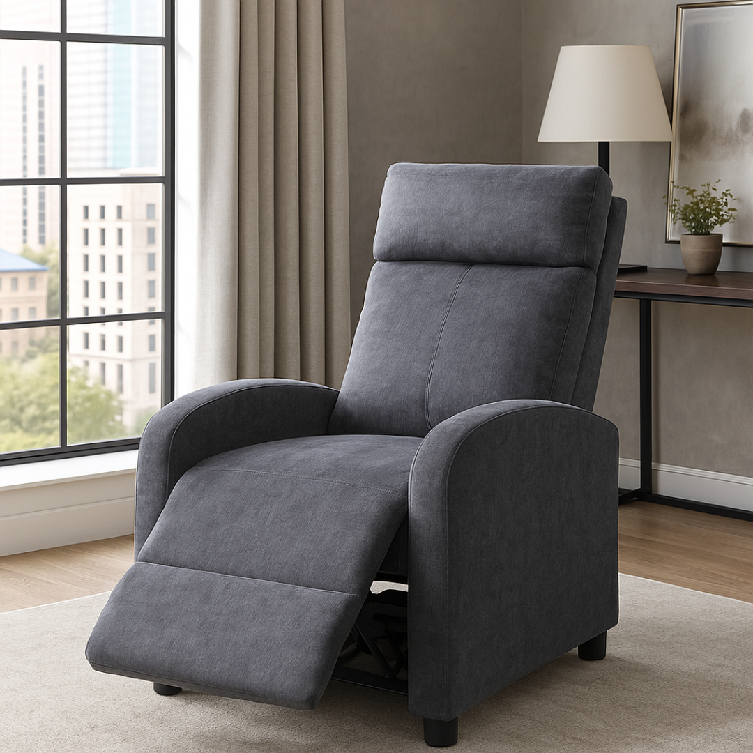 Релакс фотьойл с механизъм Recliner, тъмно сив текстил