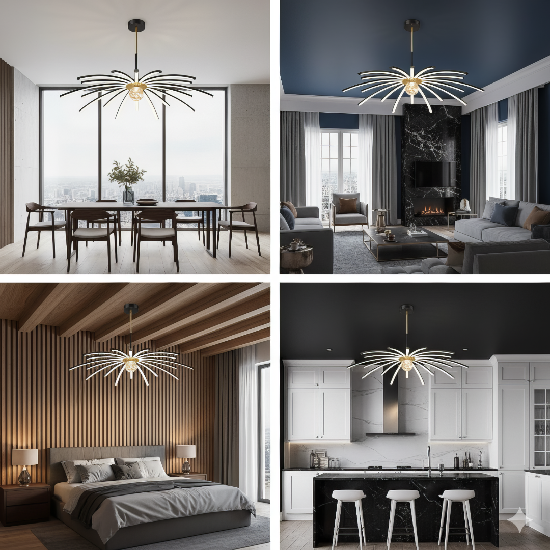 Осветително тяло LED висящо Eteris Black&Gold еквивалент 600W с дистанционно