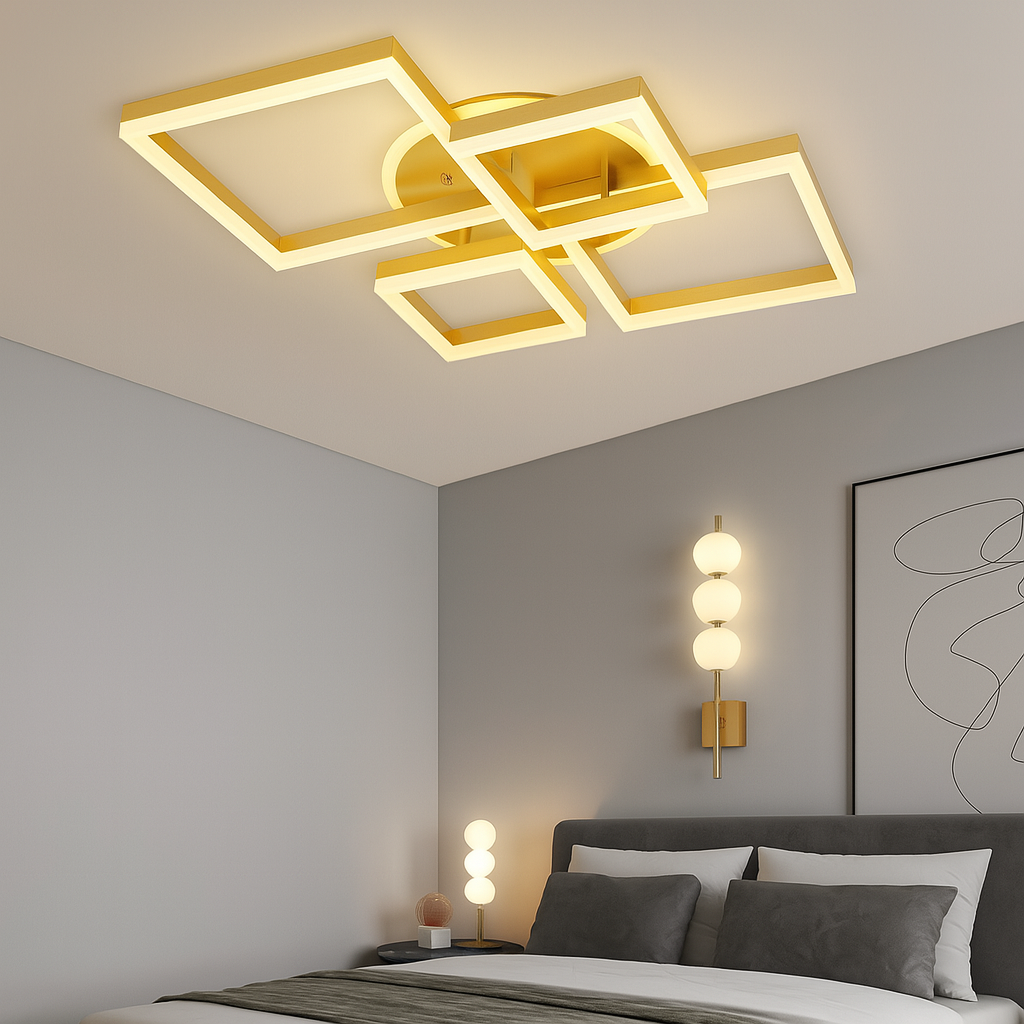 Модерно LED осветително тяло Diamond Gold, еквивалент 800W, с дистанционно