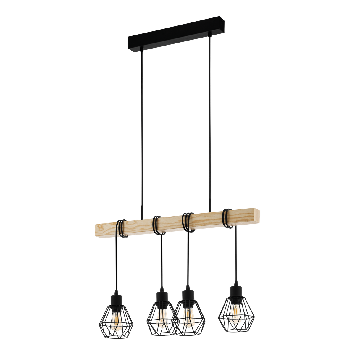 Lustra Suspendata TOWNSHEND 5 Black & Wood 4xE27 Eglo Chandeliers