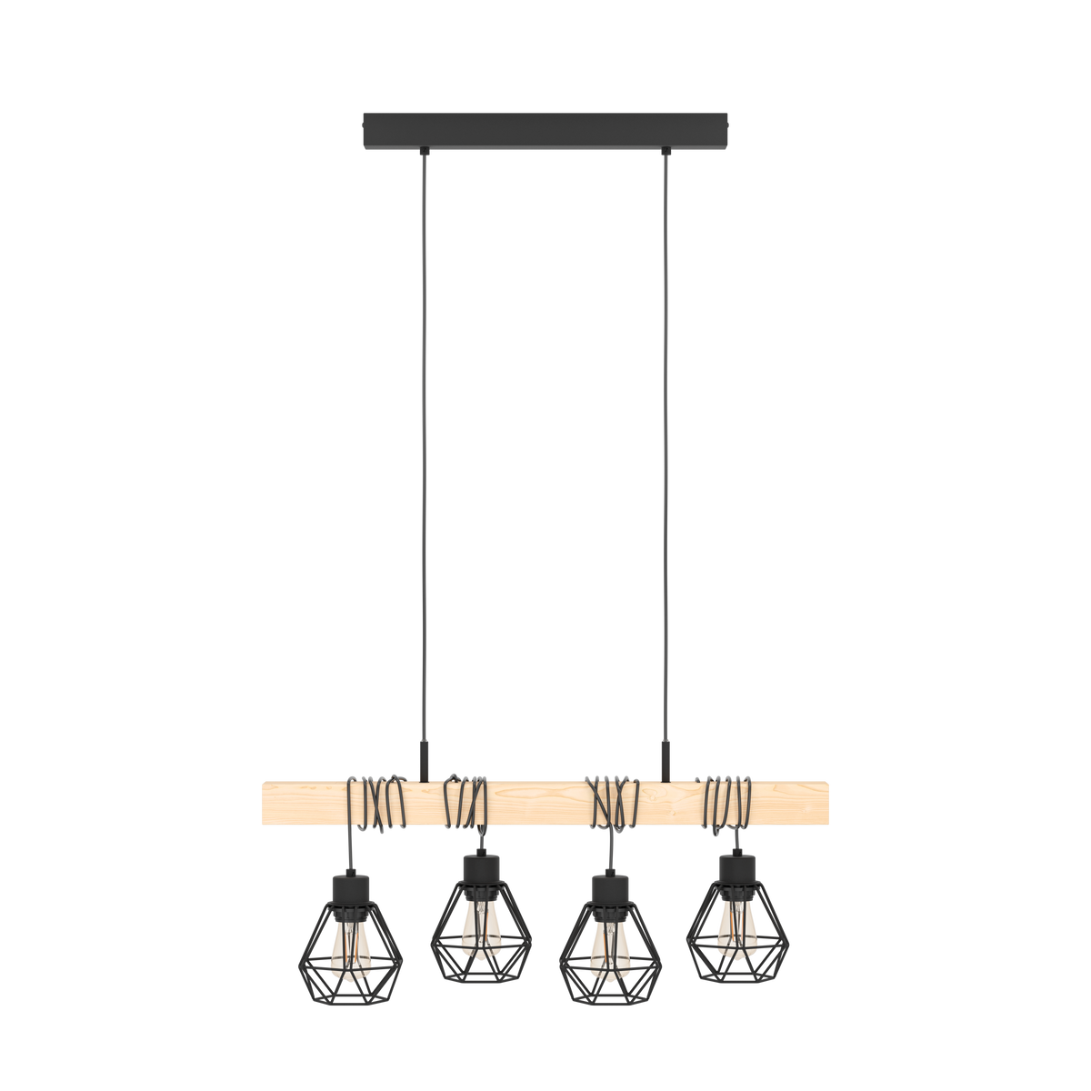 Lustra Suspendata TOWNSHEND 5 Black & Wood 4xE27 Eglo Chandeliers