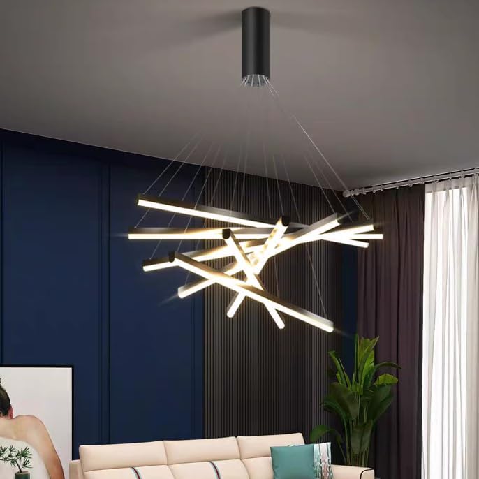 LED осветително тяло 7 Geometric BLACK Lines висящо еквивалент 800W 200CM