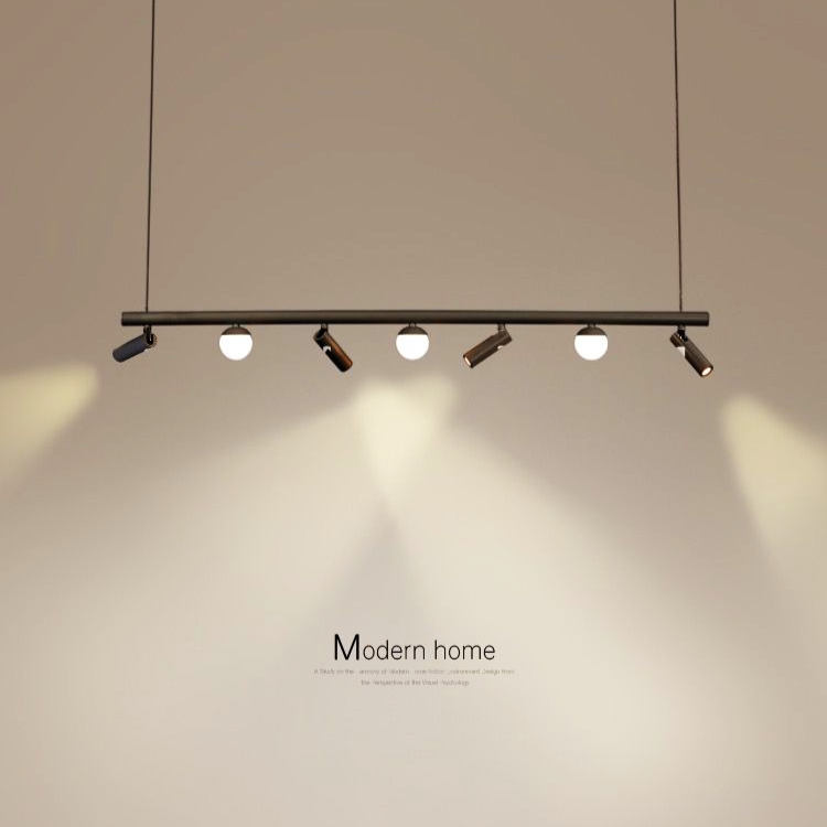 LED осветително тяло тип пендел MELI Black с абажур и 4 спота, еквивалент 150W, с дистанционно