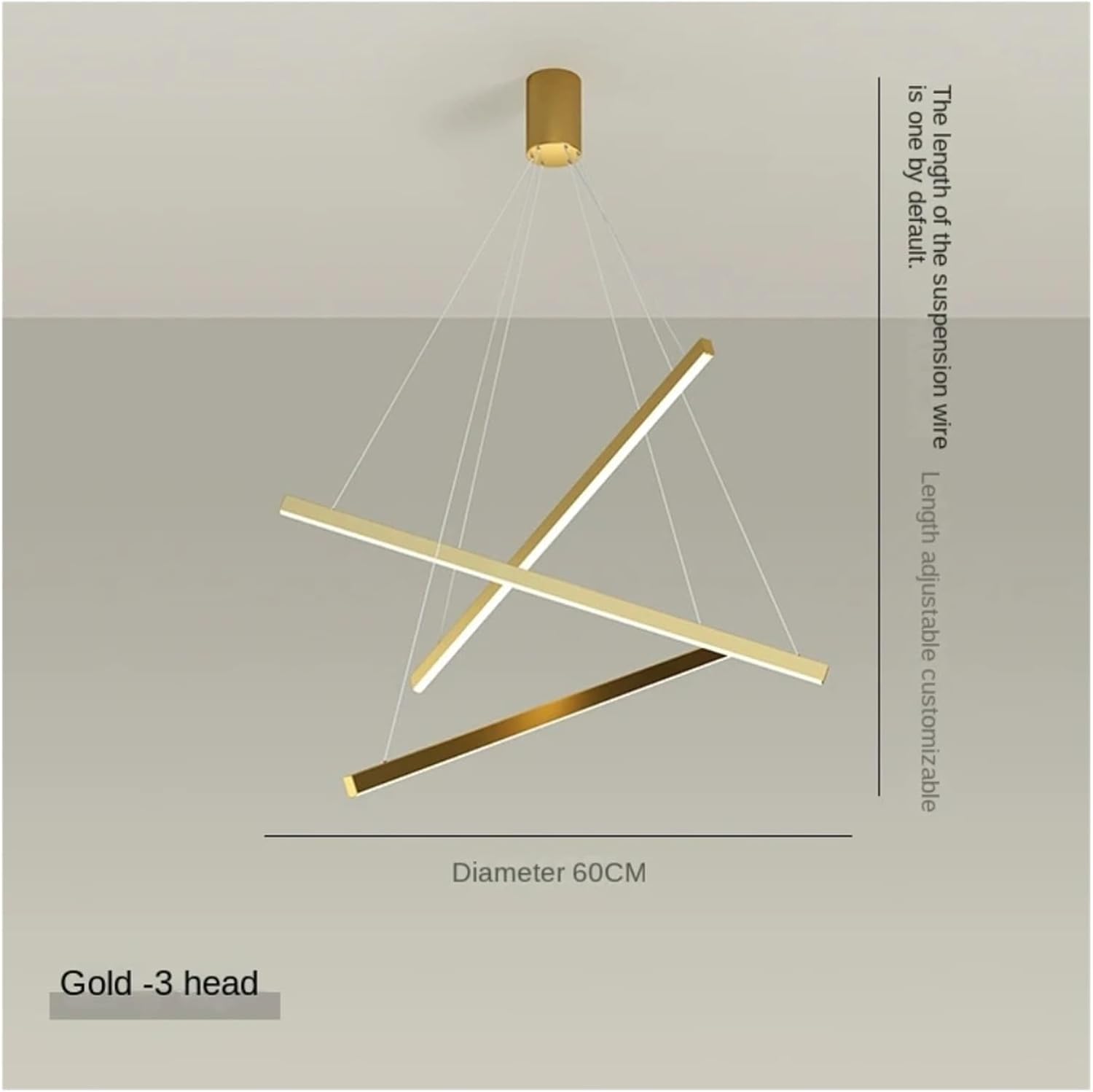 LED осветително тяло 3 Geometric GOLD LINES висящо Еквивалент 400W