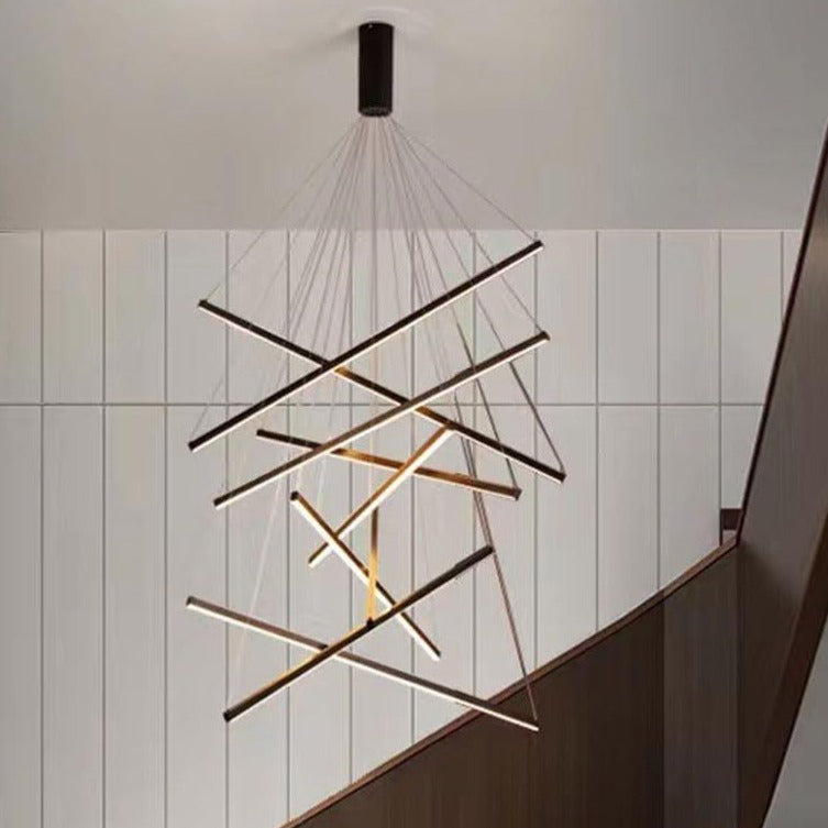 LED осветително тяло 9 Geometric BLACK Lines висящо еквивалент 1200W 300CM