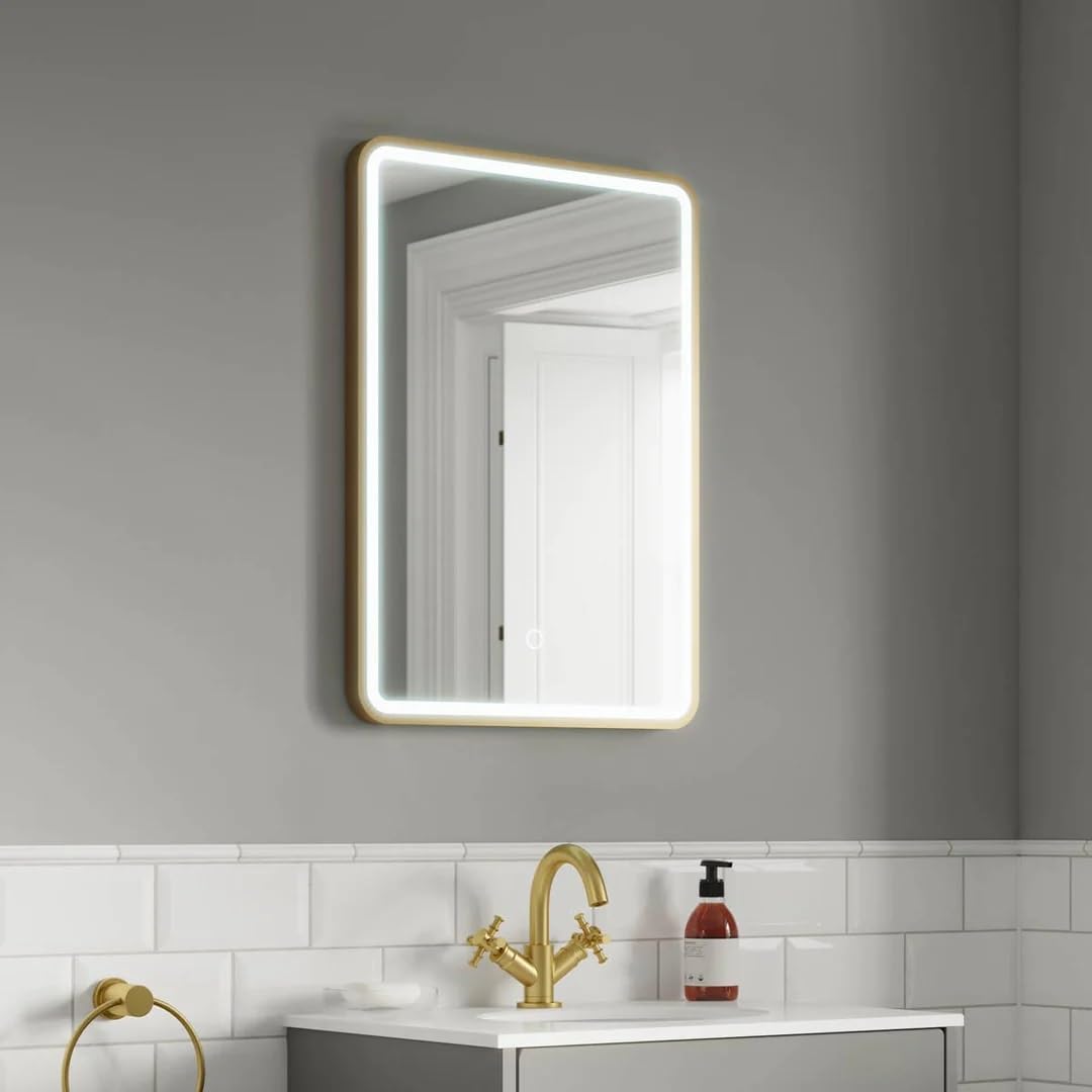 LED огледало 50x70cm Златиста Рамка с Дезабуряване и Touch J35CP