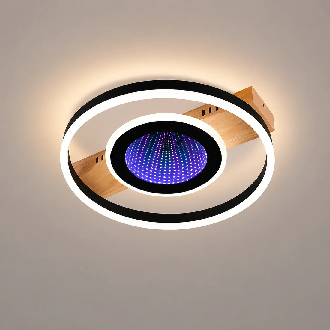 LED осветително тяло Woody Touch Circle 3D RGB с дистанционно, еквивалент 500W