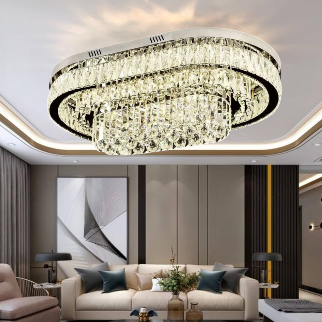 LED осветително тяло от кристал за таван 85x50cm Grand Aurora с дистанционно, еквивалент 1000W