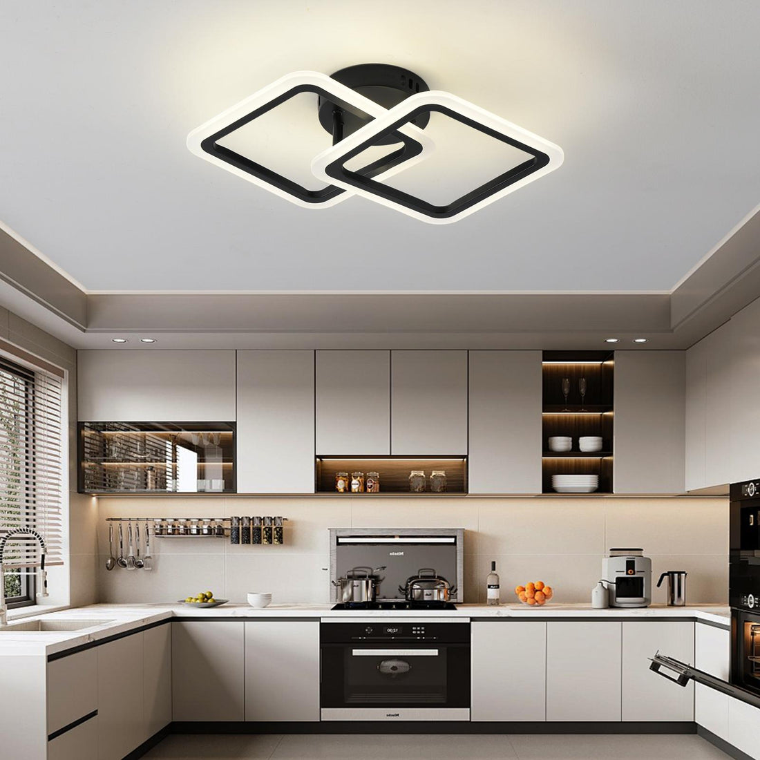 LED осветително тяло 1+1 Square Design Black Еквивалент 300W Дистанционно