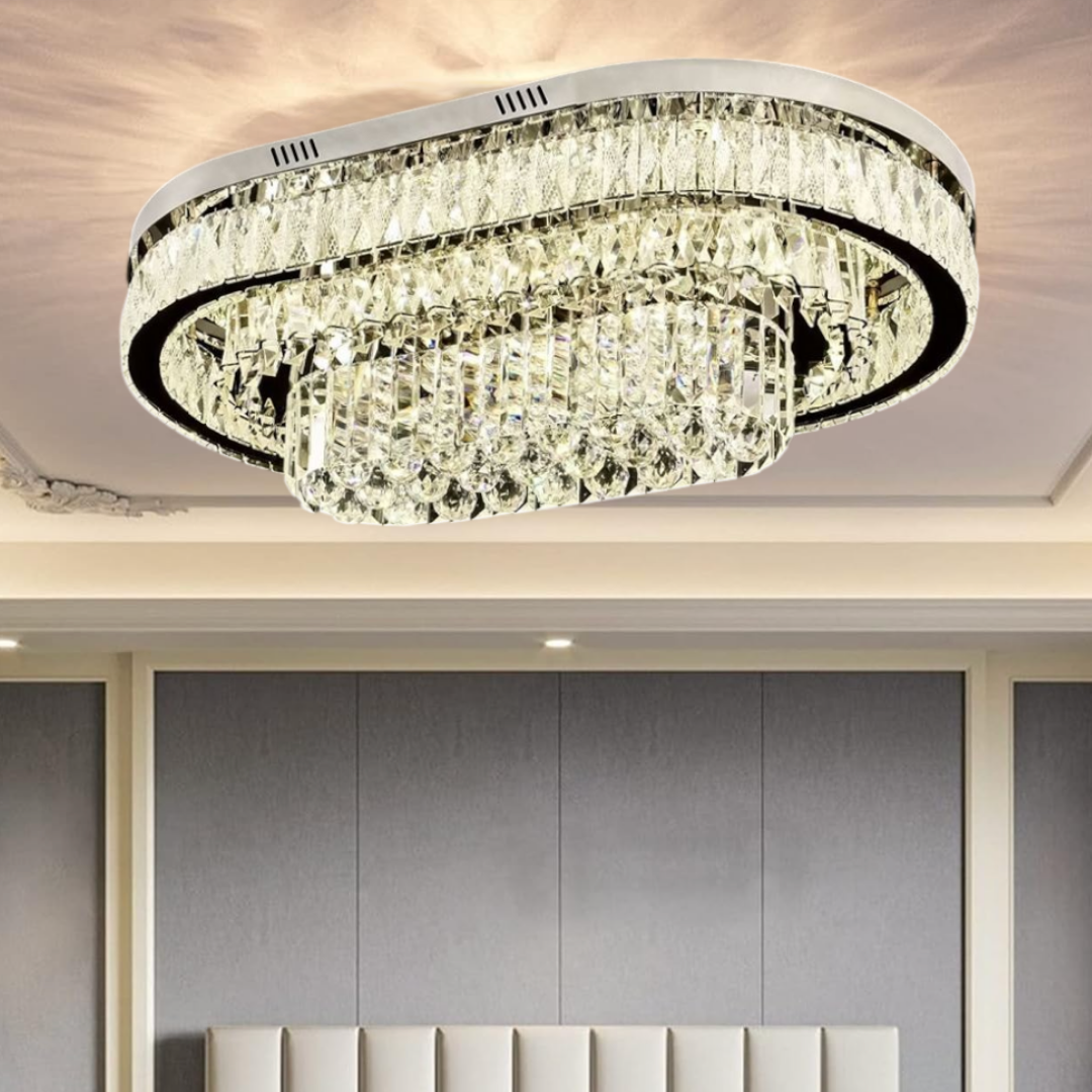 LED осветително тяло от кристал за таван 85x50cm Grand Aurora с дистанционно, еквивалент 1000W