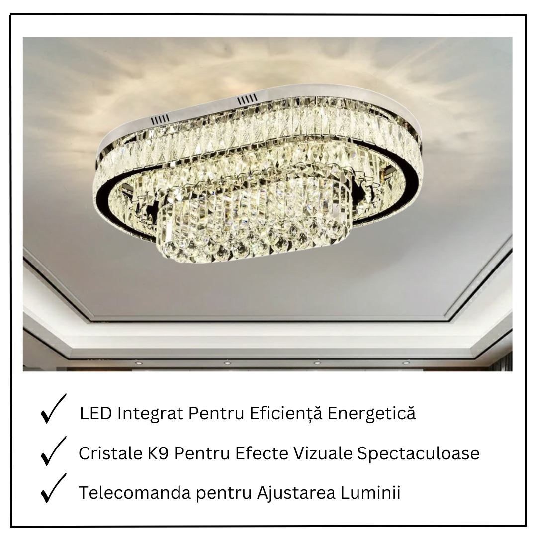 LED осветително тяло от кристал за таван 85x50cm Grand Aurora с дистанционно, еквивалент 1000W