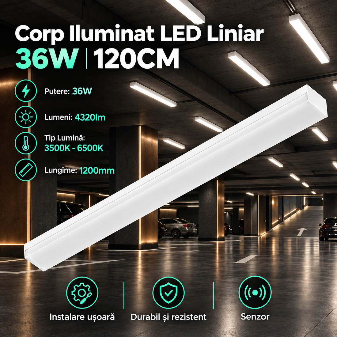 LED линейно осветително тяло Proline със сензор 120 см 36W 4320lm CCT IP40