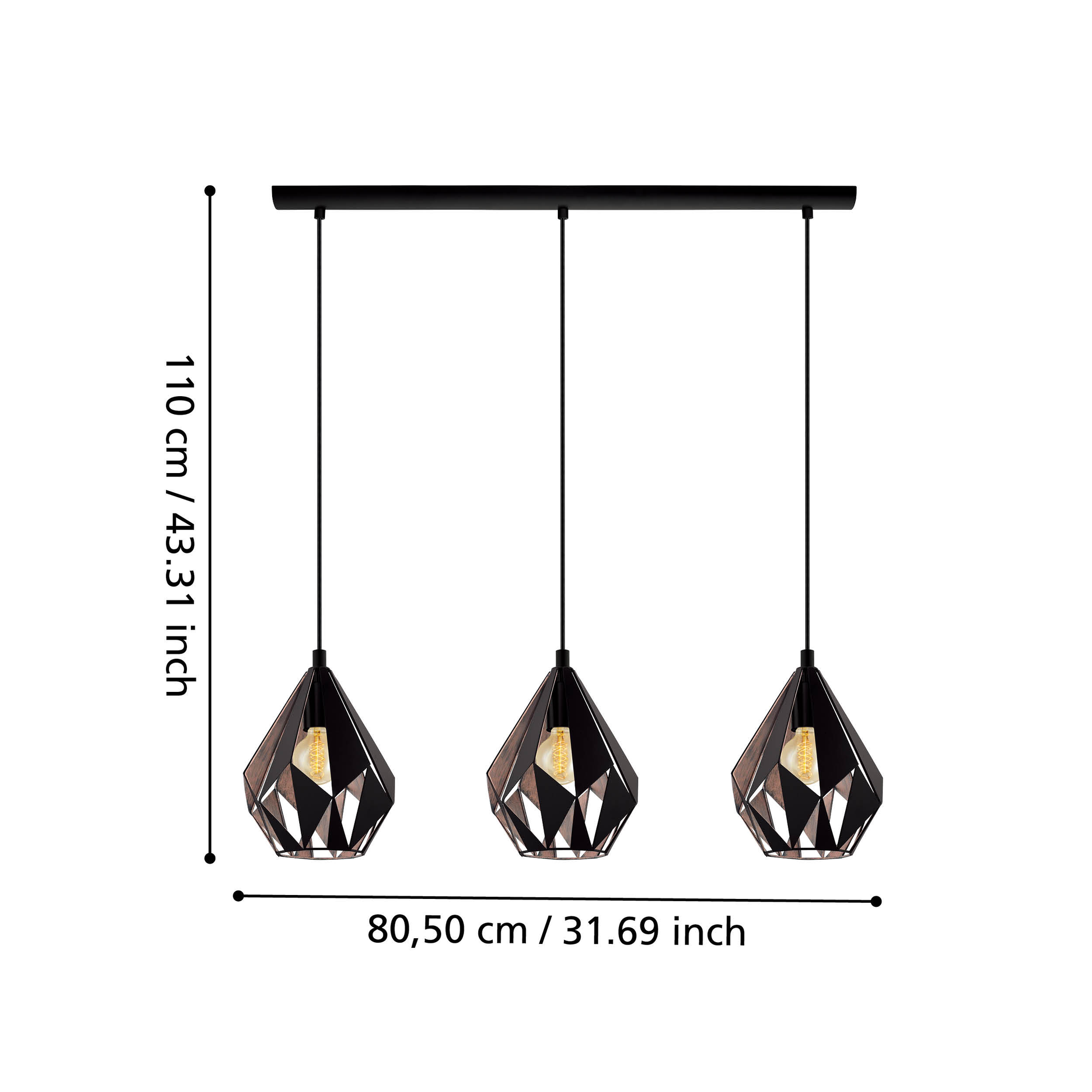 Окачено осветително тяло CARLTON 1 Black 110CM