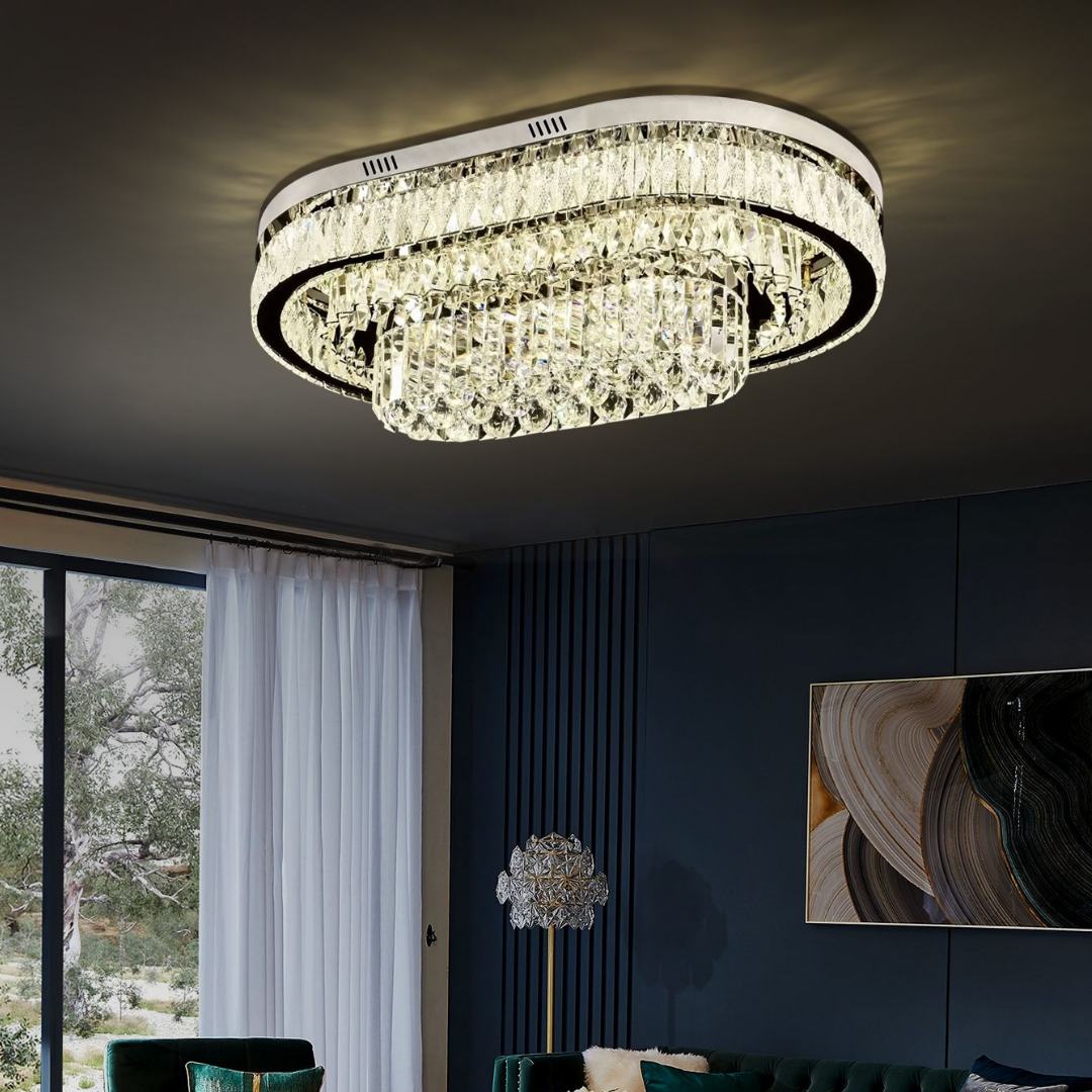 LED осветително тяло от кристал за таван 85x50cm Grand Aurora с дистанционно, еквивалент 1000W