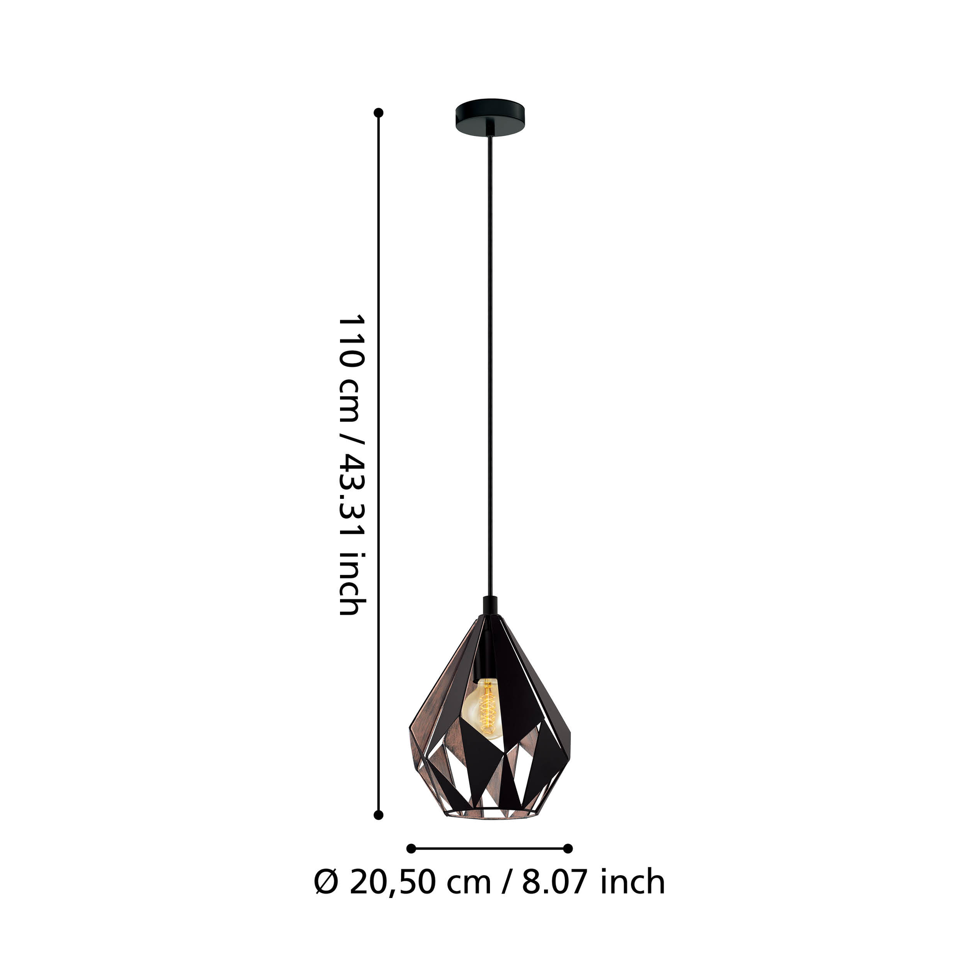 Пендел CARLTON 1 Black & Gold 1xE27 Eglo Ø21CM
