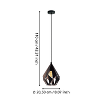Пендел CARLTON 1 Black & Gold 1xE27 Eglo Ø21CM