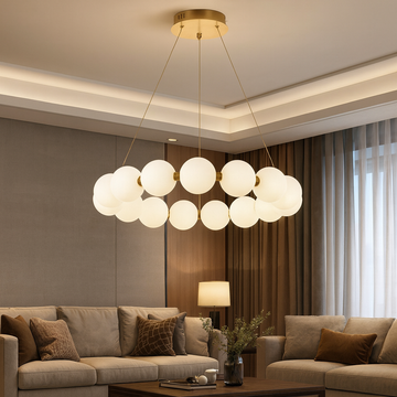 LED осветително тяло висящо Gold PEARL еквивалент 500W с дистанционно